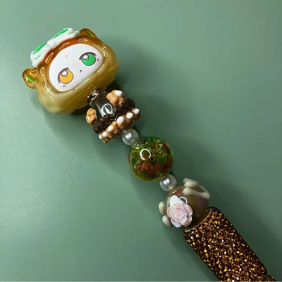 Forest Bunny Kawaii Woodsy Handmade Beaded Pen with Rhinestones - Picture 3 of 8
